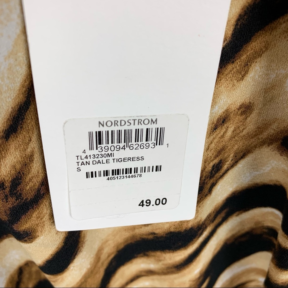 Leith Tan Black Dale Tigress Tiger Print V-Neck Short Sleeve Mini Dress Small - Picture 5 of 8